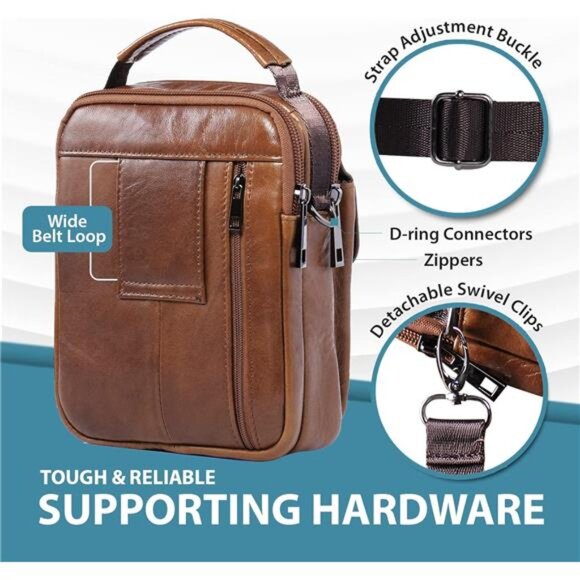 Genuine Leather Phone Pouch for Belt,Cell Phone Holster with Belt Loop,Crossbody - Picture 4 of 7